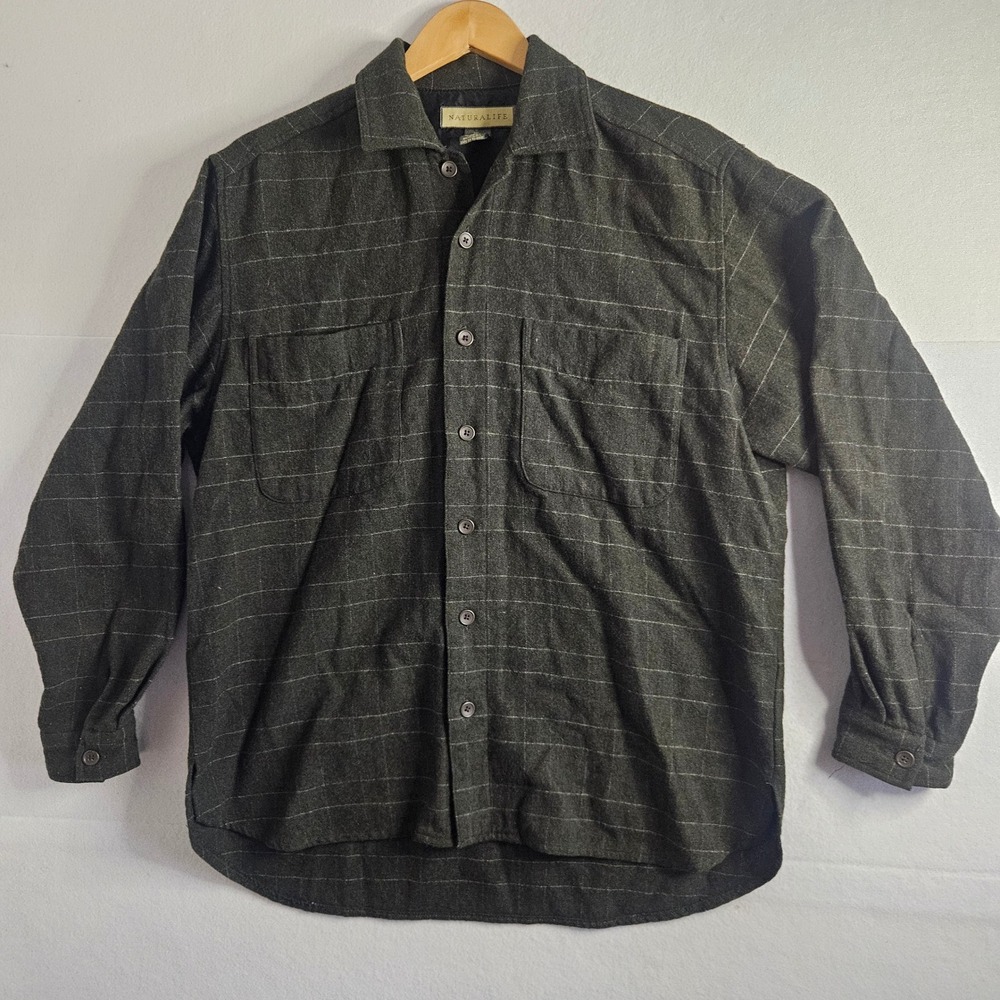 Naturalife Mens Wool Blend Pinstripe Quilted Lined Shirt Jacket Gray Medium